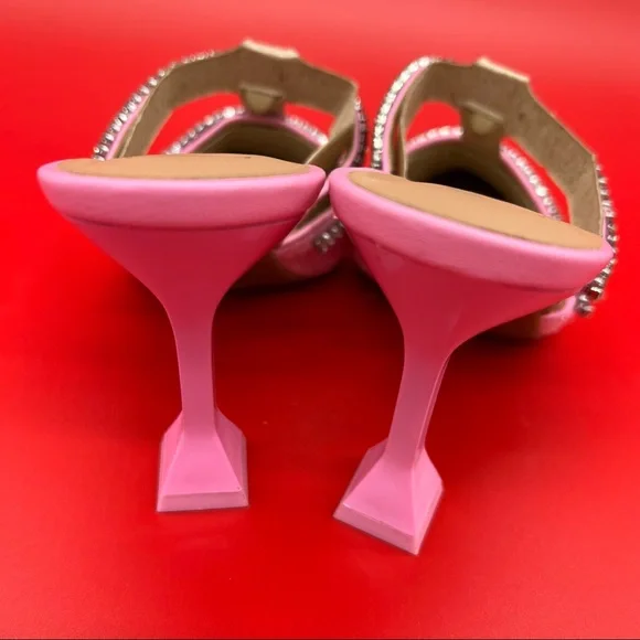 INC International Concepts Gylana Pink Glitter Mule Heels/Rhinestone Straps - Picture 9 of 15
